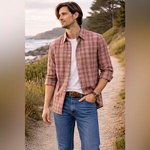 Robert Talbott Pink Plaid Button Down Shirt Medium Carmel California [000319]